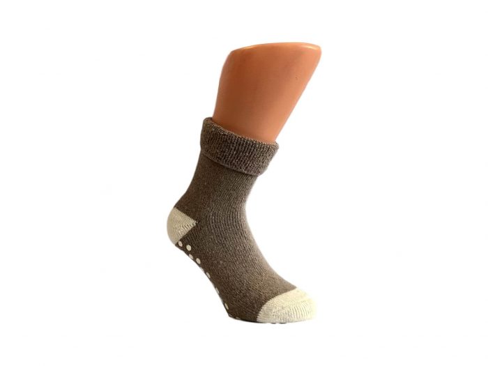 Boru Wollen Anti Slip Sokken Met Omslag Beige