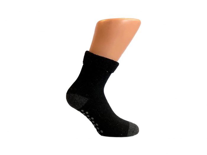 Boru Wollen Anti Slip Sokken Met Omslag Zwart