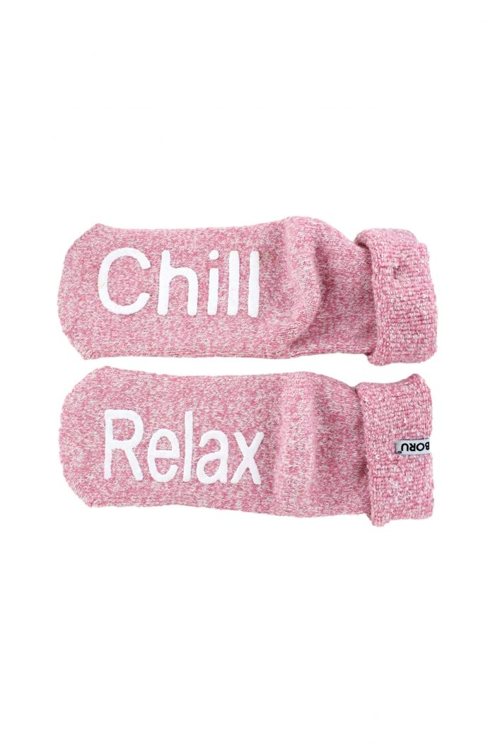 Boru Wollen Anti Slip (Relax & Chill) Sokken Met Omslag Roze