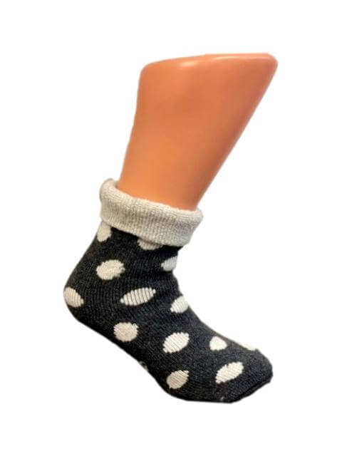Boru Wollen Anti Slip (Dots) Sokken Met Omslag Antraciet