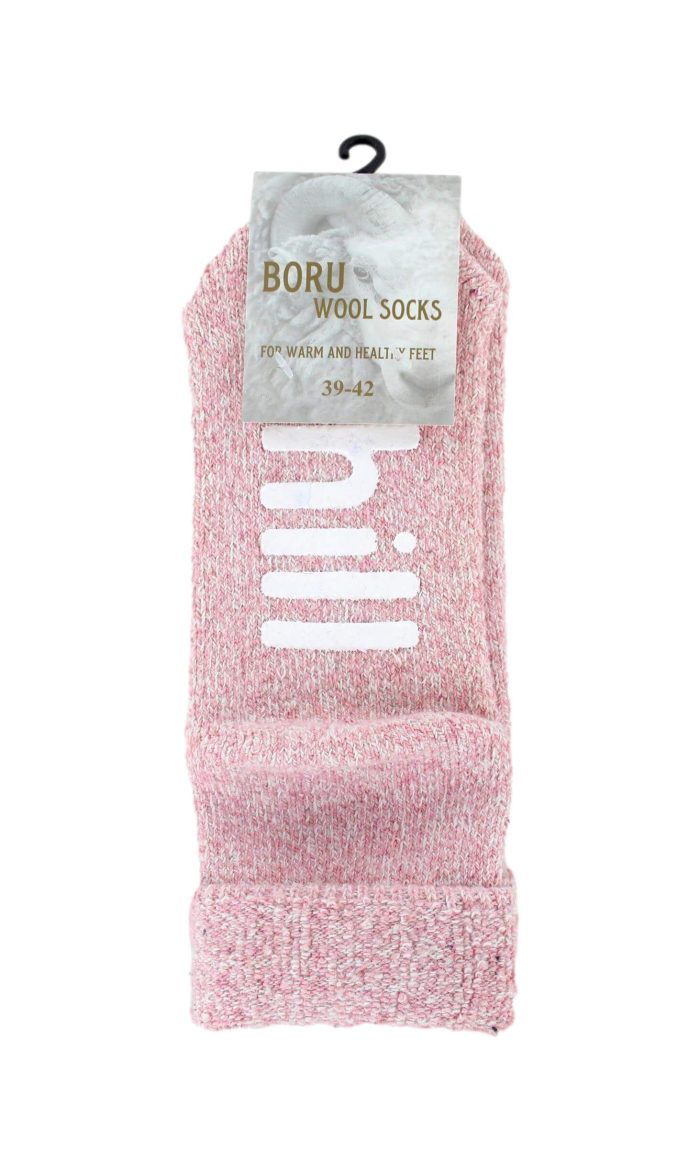 Boru Wollen Anti Slip (Relax & Chill) Sokken Met Omslag Roze