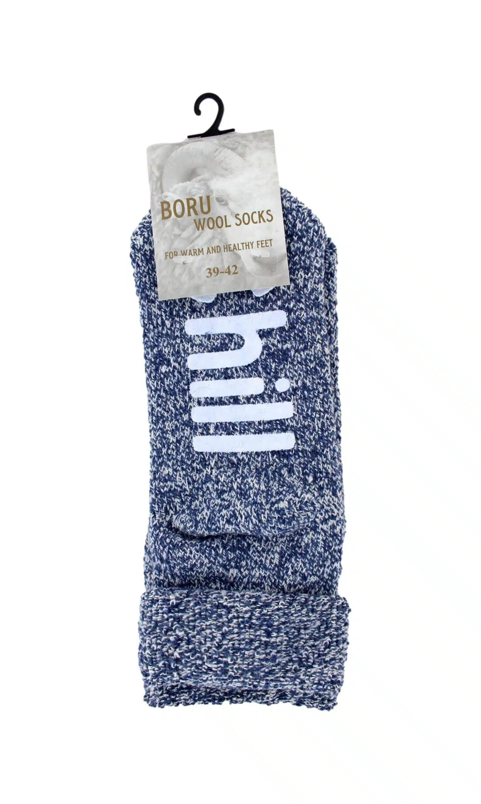Boru Wollen Anti Slip (Relax & Chill) Sokken Met Omslag Blauw