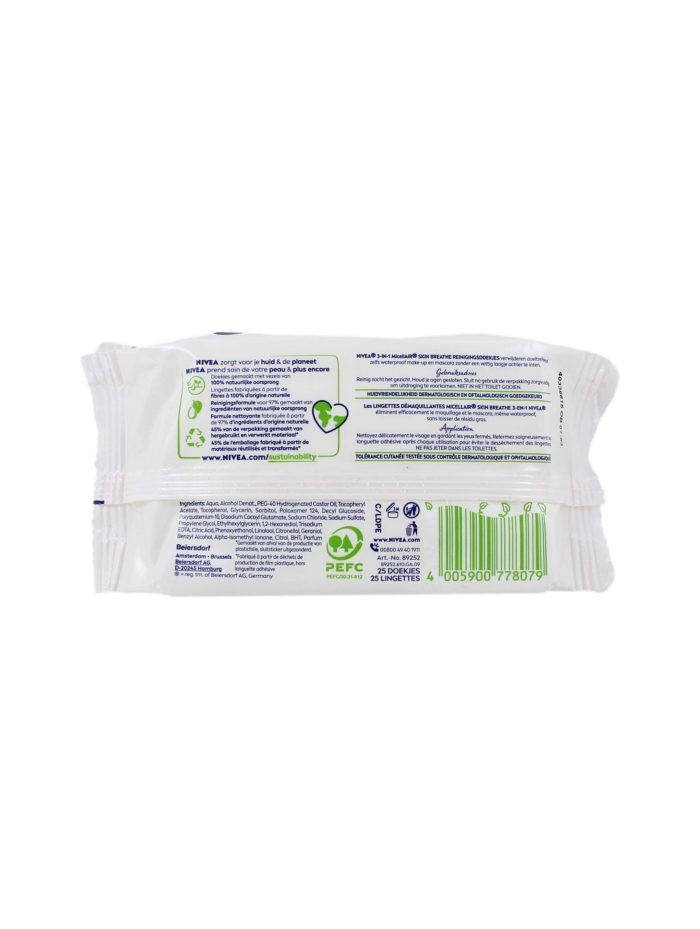 Nivea Reinigingsdoekjes 3-in-1 Micellair Skin Breathe Expert, 25 Stuks