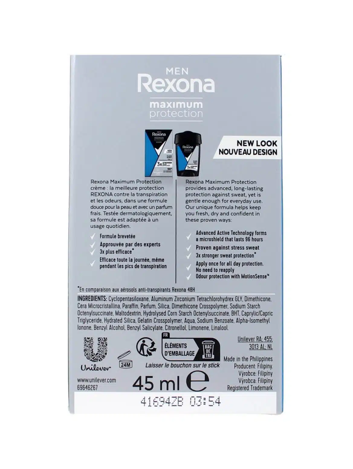 Rexona Men Deodorant Maximum Protection Clean Scent, 45 ml