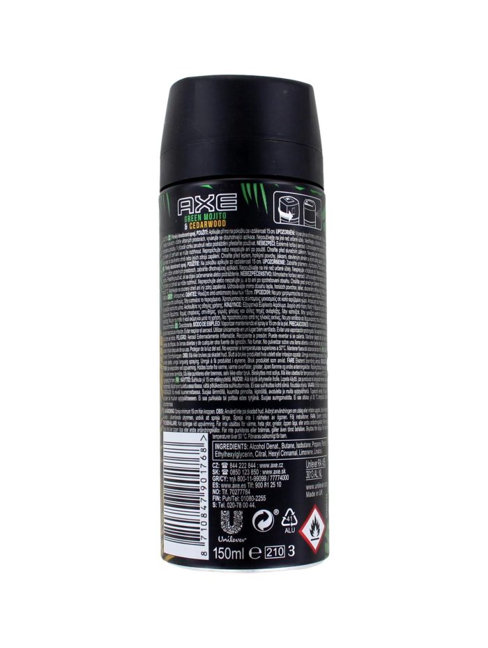 Axe Deodorant Spray Wild Green Mojito & Cedarwood, 150 ml