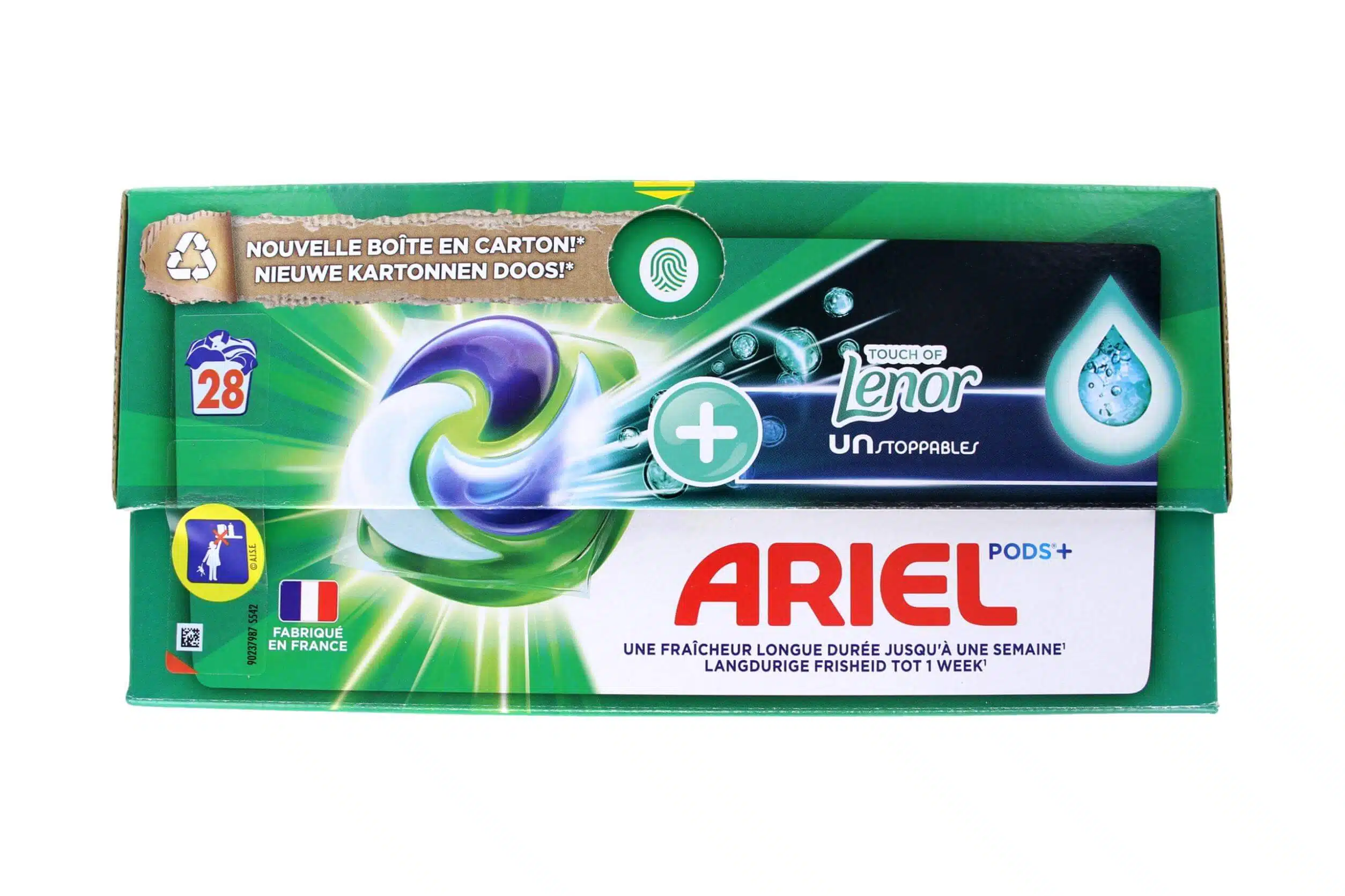 Ariel Wasmiddel Pods + Touch Of Lenor Unstoppables, 28 Stuks