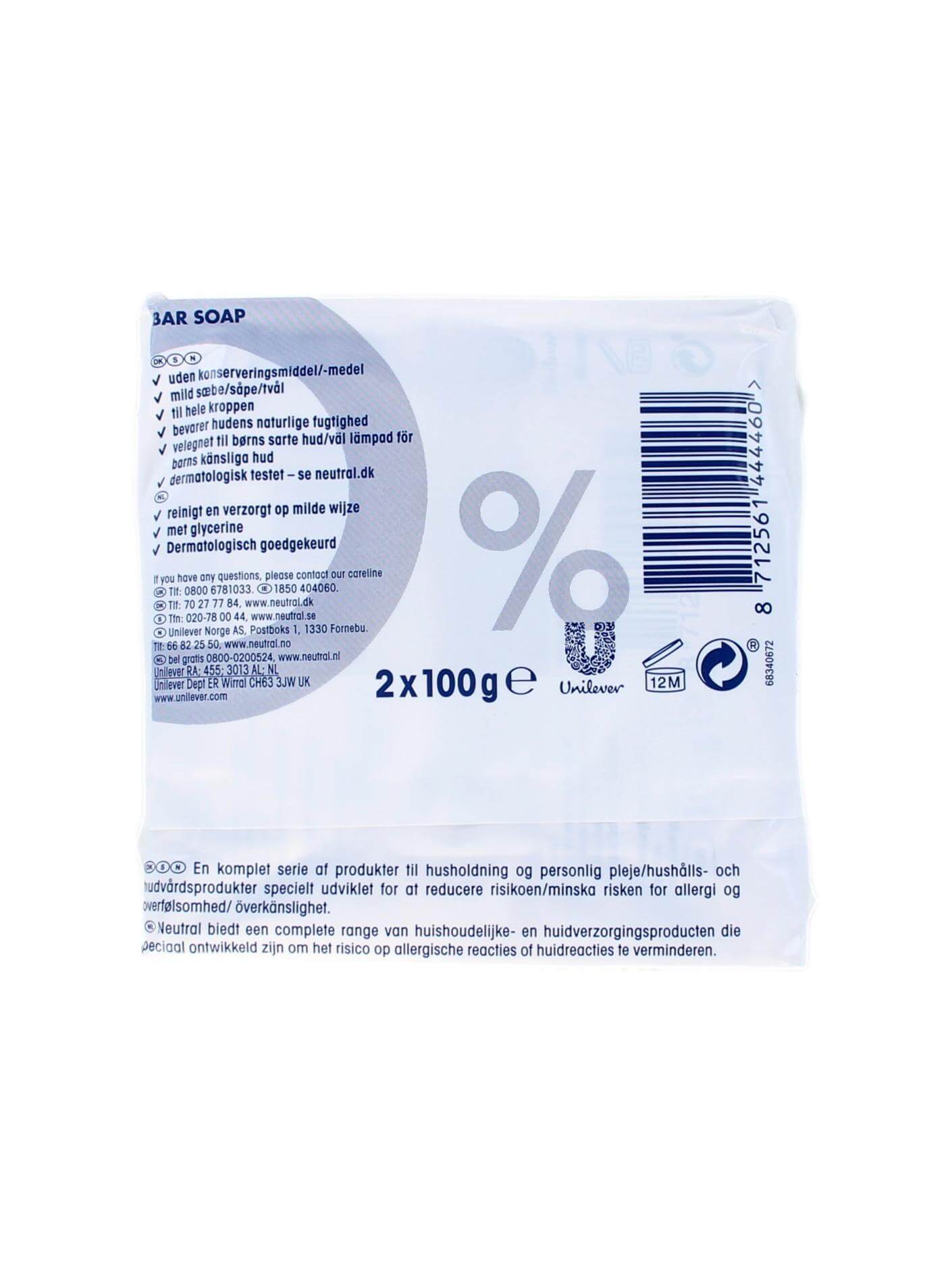 Neutral Handzeepblokje Sensitive Skin 0% Parfum 2×100 Gram, foto 2 van 2