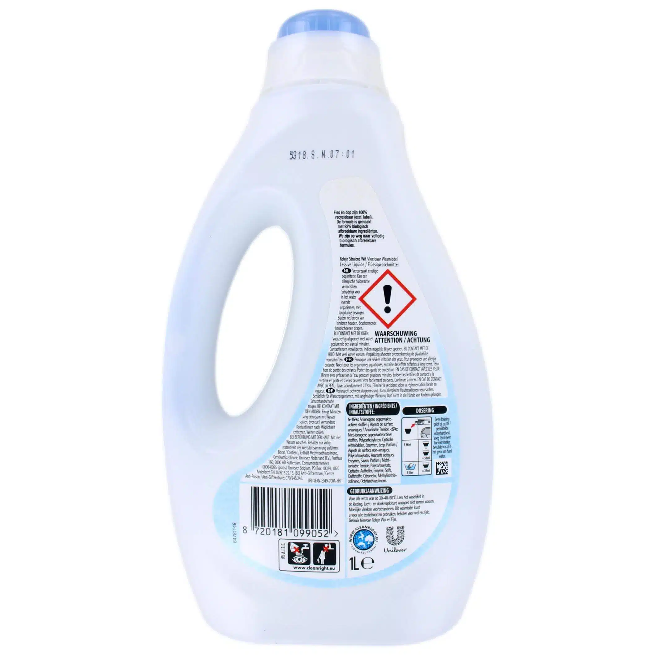 Robijn Vloeibaar Wasmiddel Stralend Wit 20 Wasbeurten, 1000 ml