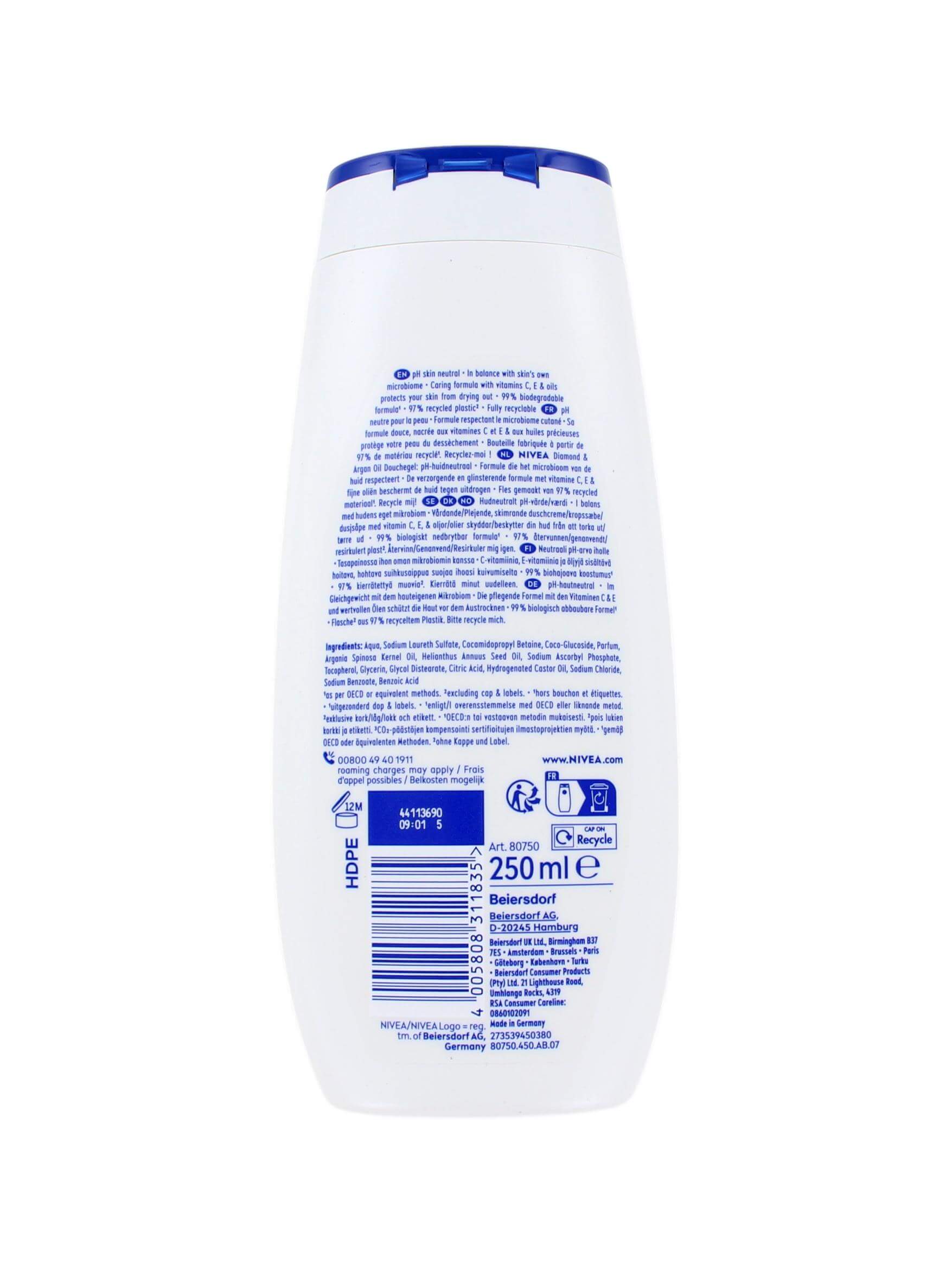 Nivea Douchegel Diamond & Argan Oil, 250 ml, foto 2 van 2