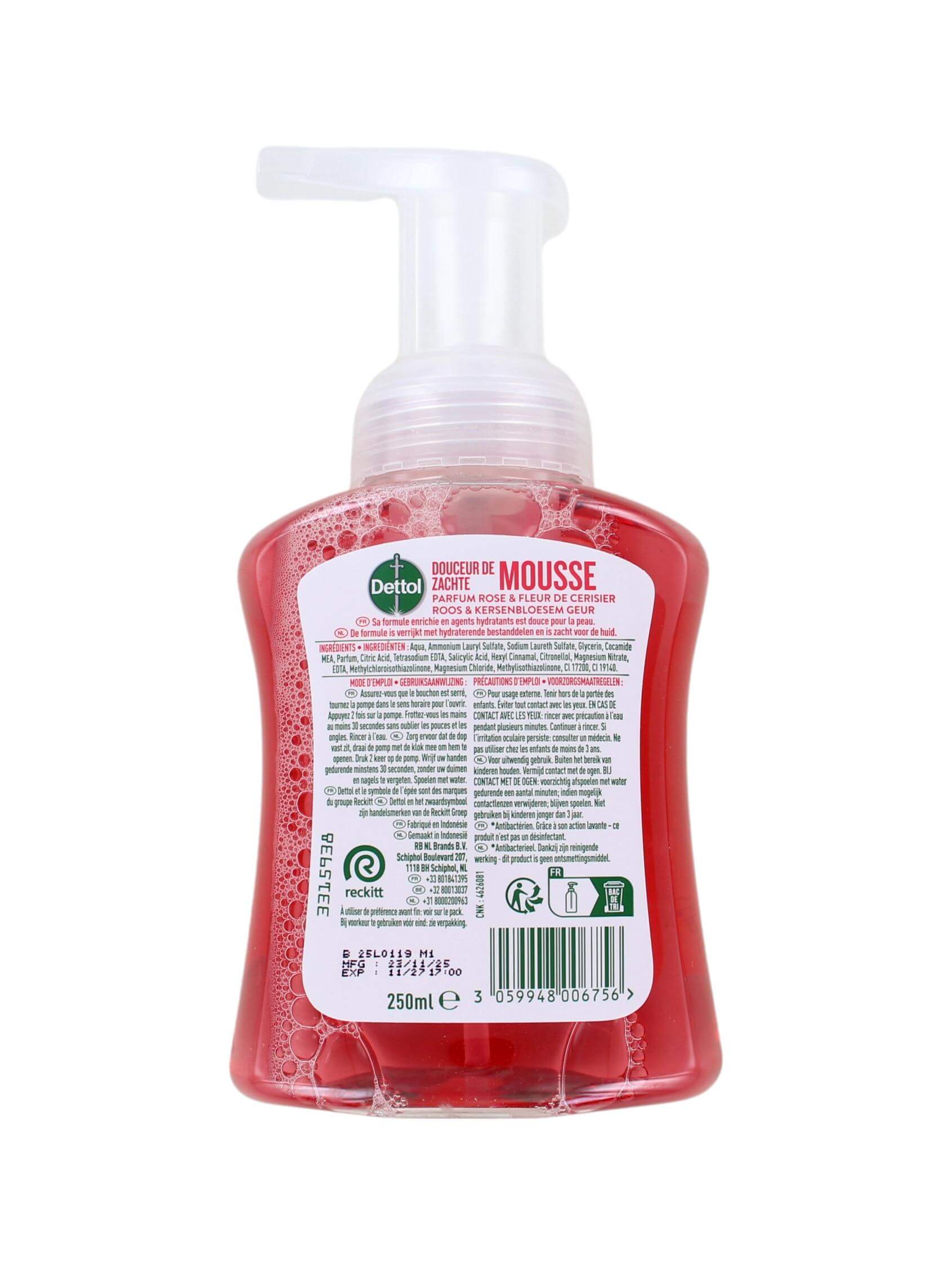 Dettol Handzeep Zachte Mousse Roos En Kersenbloesem, 250 ml
