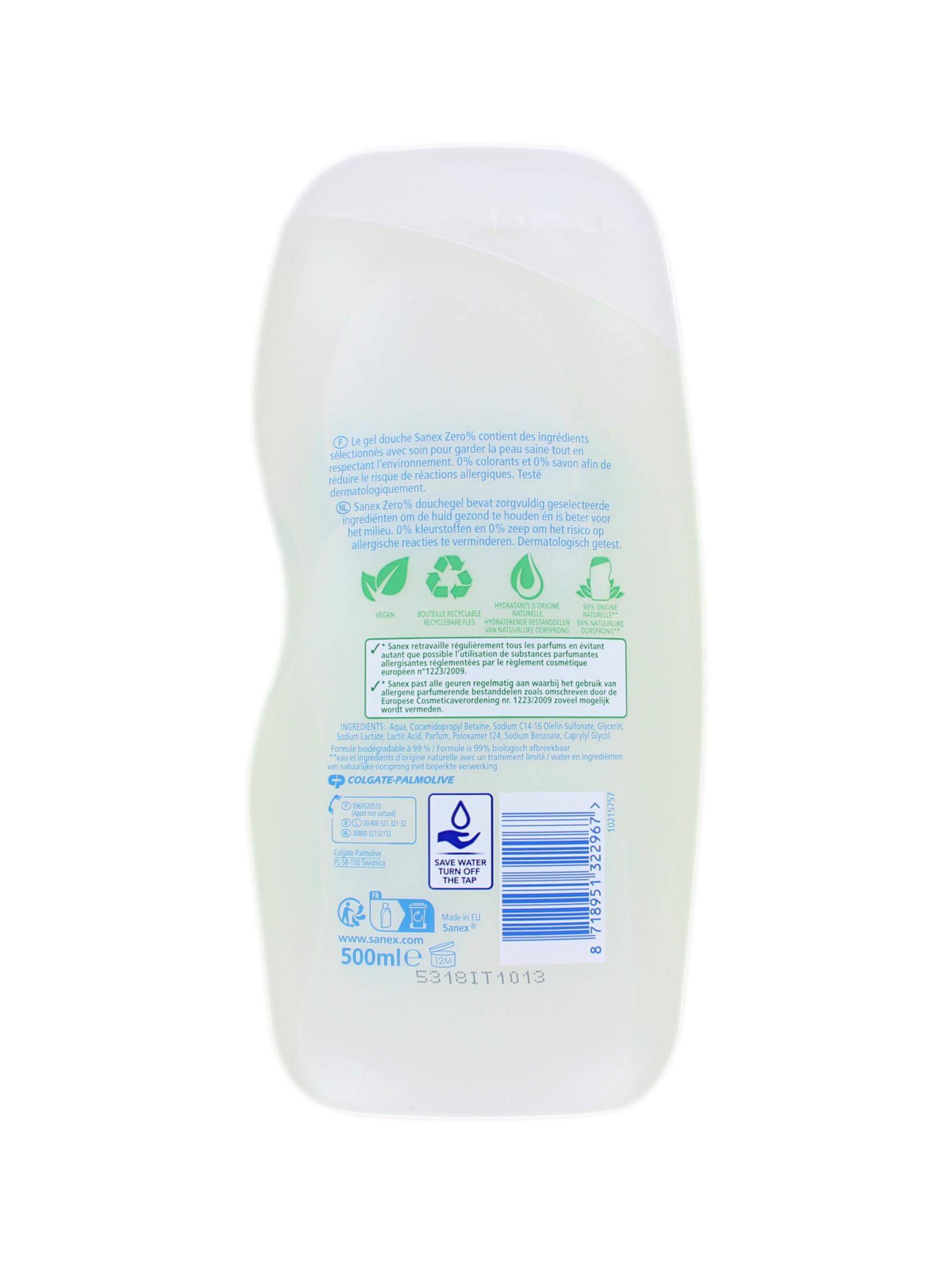 Sanex Douchegel Zero%, 500 ml, foto 2 van 2