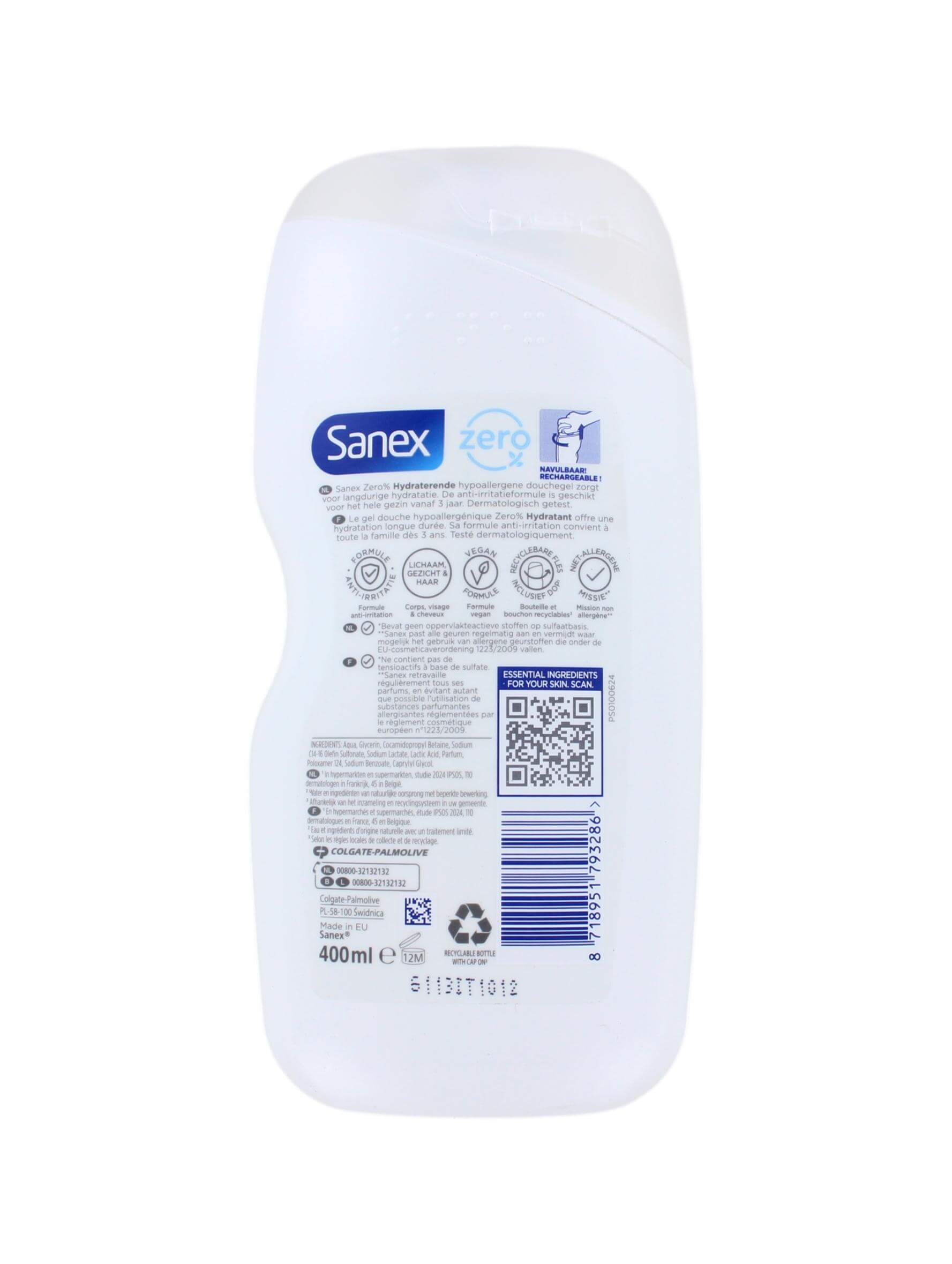 Sanex Douchegel Zero% Hydraterend, 400 ml, foto 2 van 2