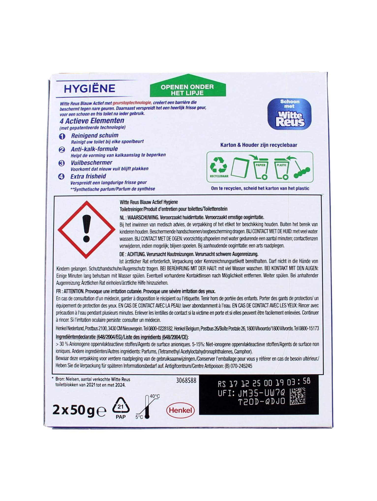 Witte Reus Flush Blauw Actief+ Hygiene, 2×50 Gram, foto 2 van 2